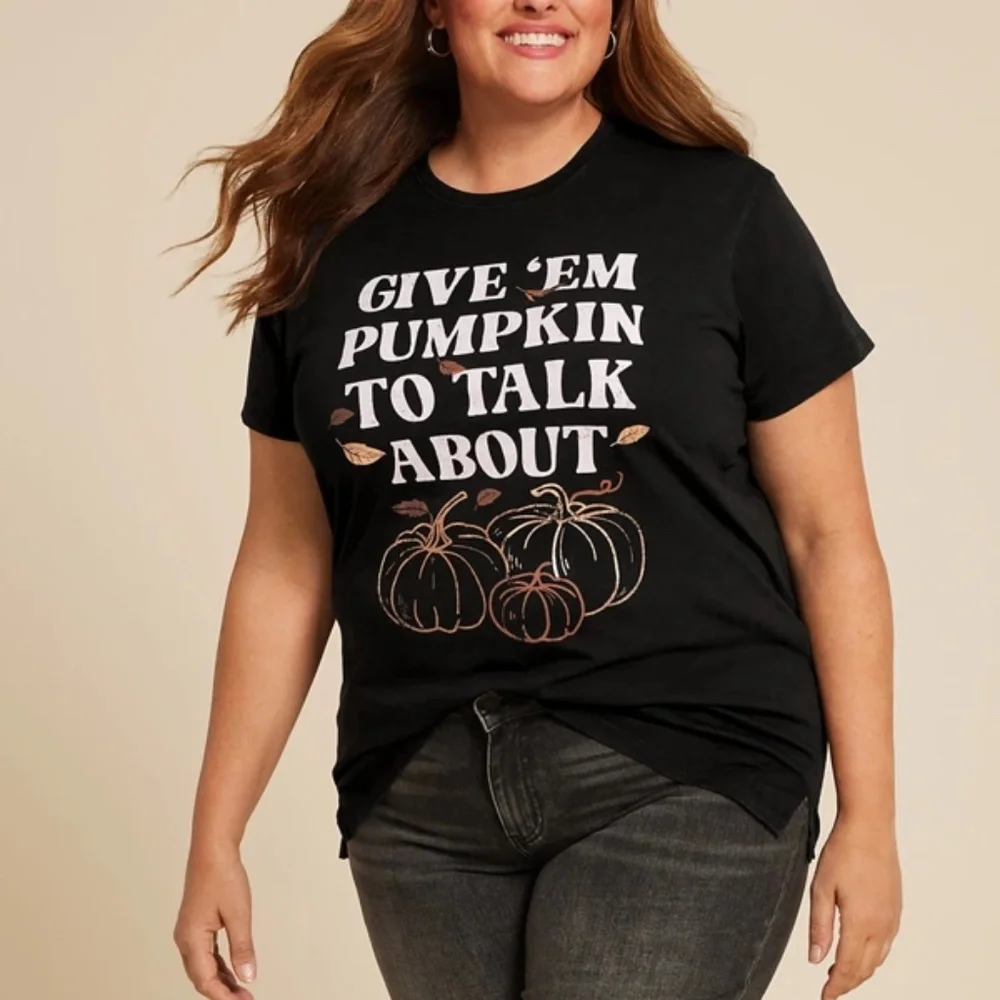 T-Shirt XXL 2X Tee  - Top Black Give Em Pumpkin To Talk About Fall Oversized New